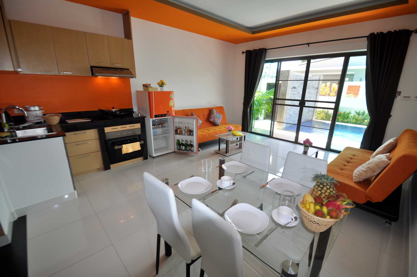 An apartment with a western kitchen