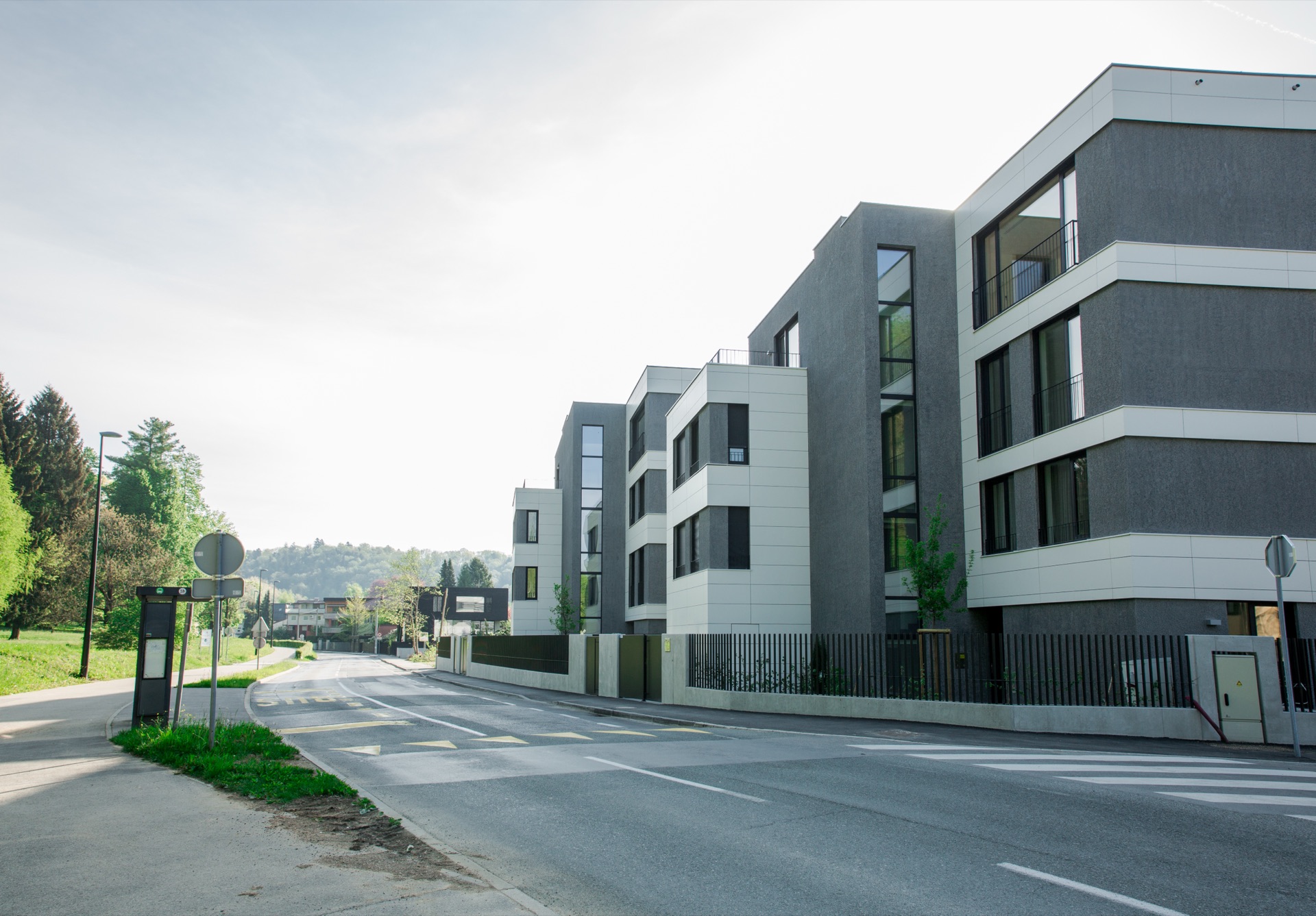 Modern residential development along a street