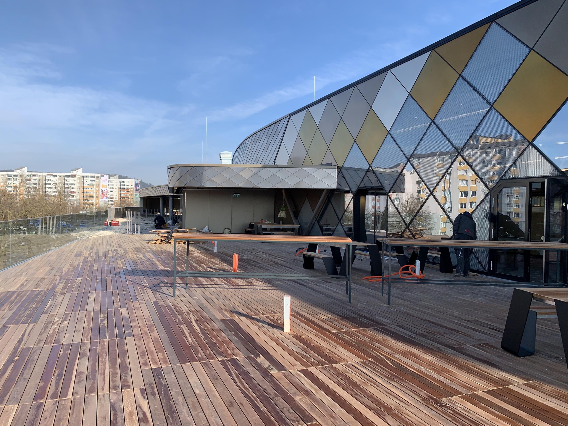 Rooftop terrace with faceted glass structure